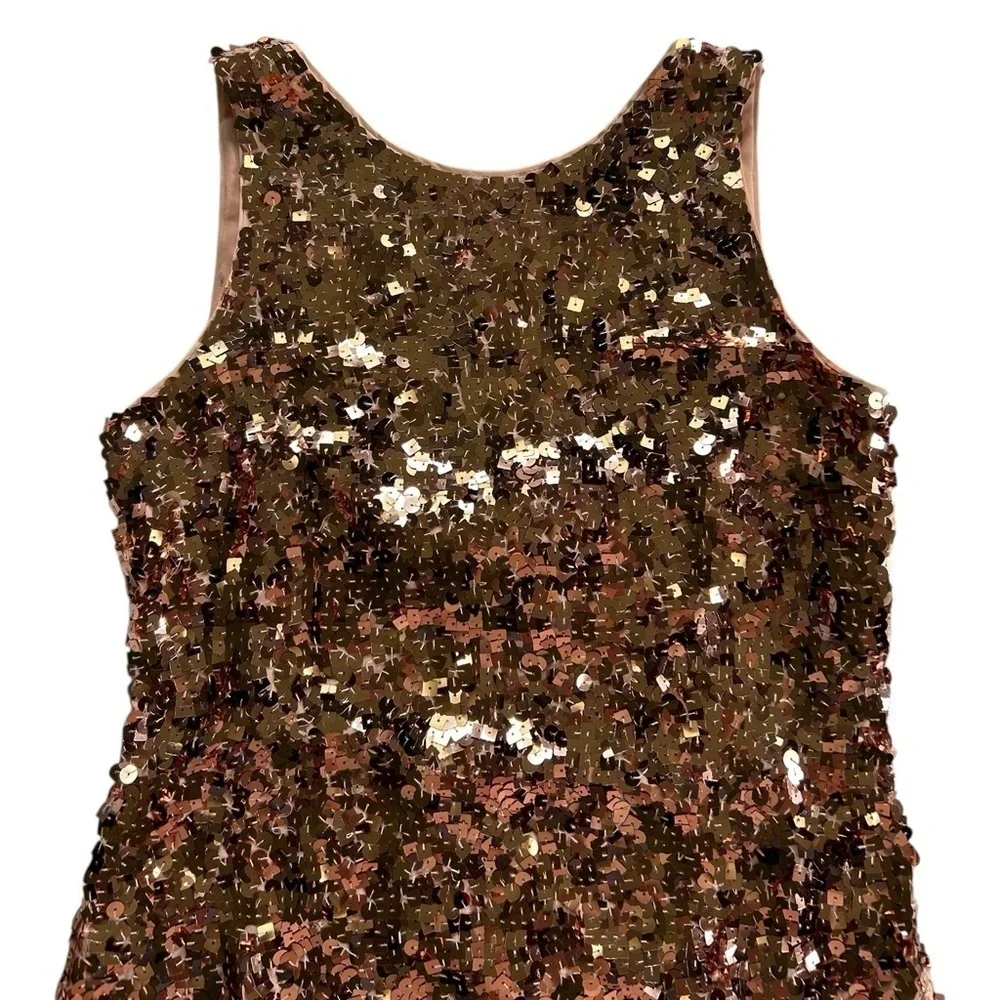 Kate Spade Rose Gold Sequin Bow Cutout Back Sleeveless Mini Dress Size 8